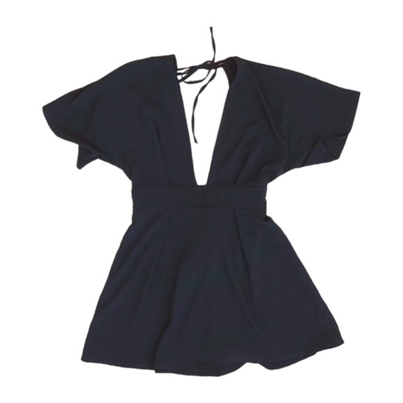 Jeu Illimite Macey Black Deep V Skater Mini Dress - S/M - Picture 5 of 8